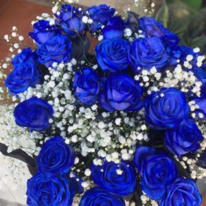 Bouquet original de 25 rosas azules